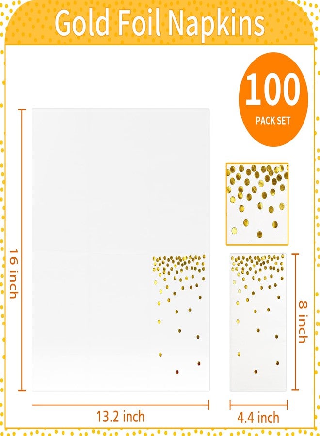DYLIVeS 100 Pack White and Gold Foil Polka Dots Confetti Guest Towel Napkins, Disposable Xmas Hand Towels Dinner Paper Napkins for Birthday Party, Picnic, Wedding, Christmas Party Supply, 3-Ply - Image 2